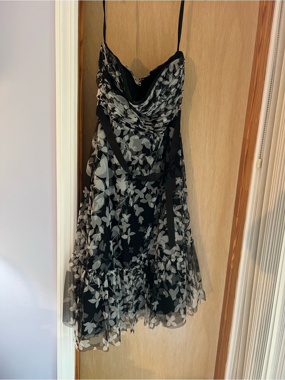 BCBGMaxAzria Black and White Floral Mesh Midi Dress